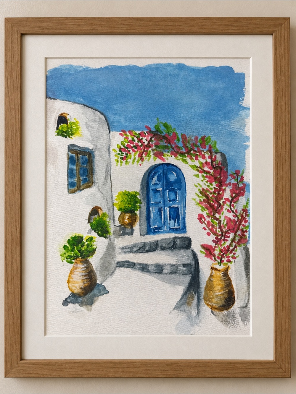 Framed Mediterranean Blue Door Watercolor Print -